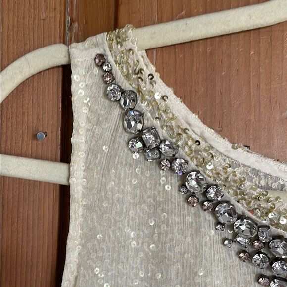Elijah Cream Crystal and sequin embellished Sleeveless Silk shift Dress NWT - Picture 5 of 12